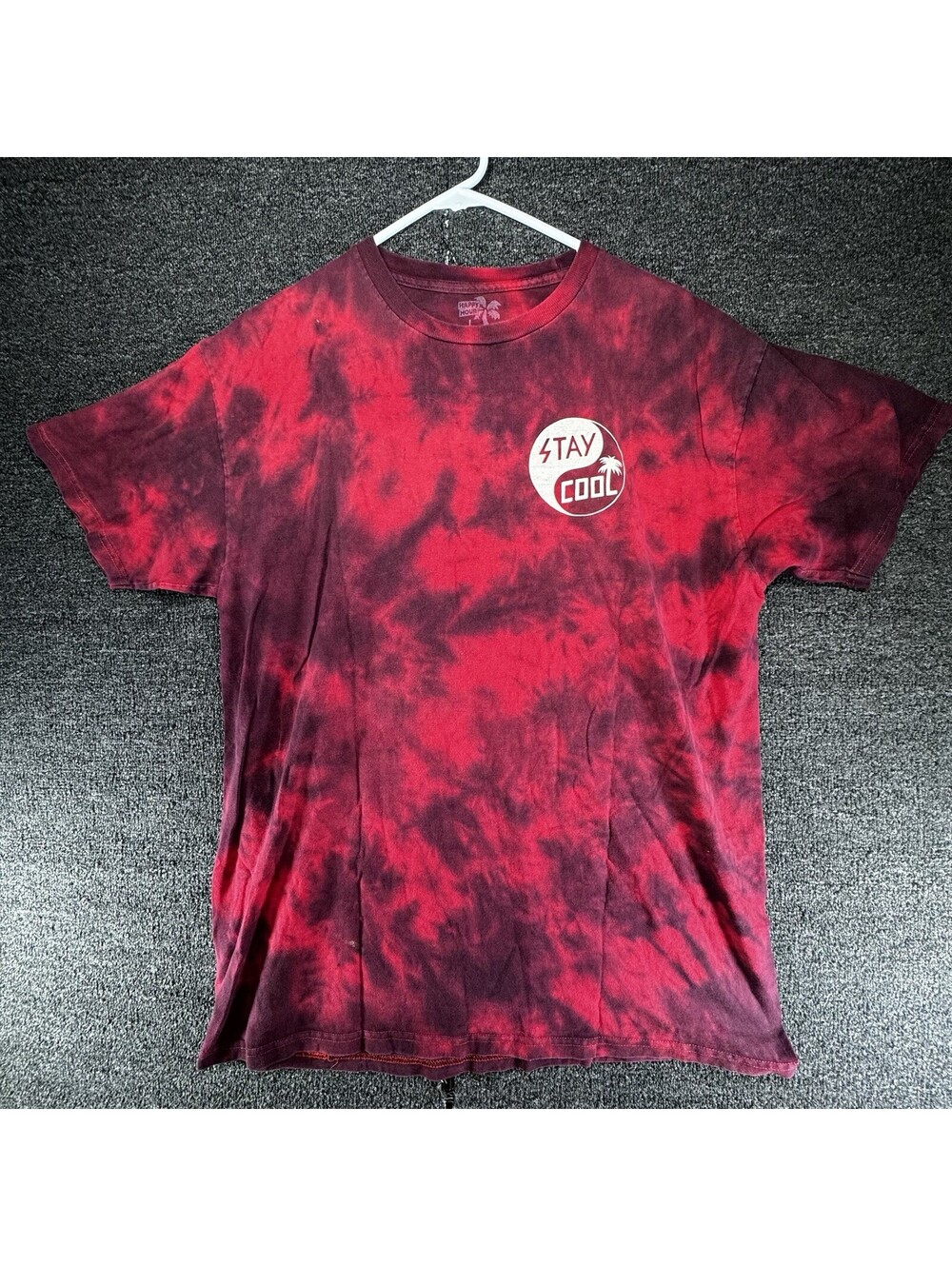 Happy Hour Shirt Mens Large Red Black Tie Dye Stay Cool Yin Yang Graphic Tee